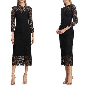 Carolina Herrera Black Bracelet Sleeve Midi Floral Lace Sheath Dress Size 6